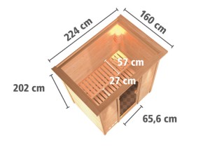 Karibu Innensauna Sonja + Dachkranz - 38mm Blockbohlensauna - Ganzglastür klar