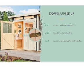Karibu Holz-Gartenhaus Glücksburg 4 + 1,9m Anbaudach - 19mm Elementhaus - Pultdach - terragrau