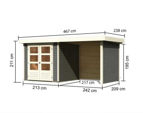 Karibu Holz-Gartenhaus Askola 2 + 2,4m Anbaudach + Seiten + Rückwand - 19mm Elementhaus - Flachdach - terragrau