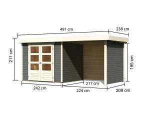 Karibu Holz-Gartenhaus Askola 3 + 2,4m Anbaudach + Seiten + Rückwand - 19mm Elementhaus - Flachdach - terragrau