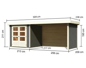 Karibu Holz-Gartenhaus Askola 2 + 2,8m Anbaudach + Seiten + Rückwand - 19mm Elementhaus - Flachdach - terragrau