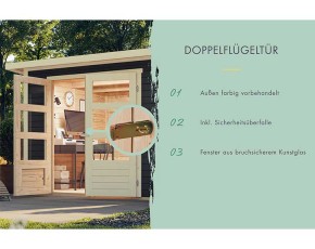 Karibu Holz-Gartenhaus Kerko 3 + 2,4m Anbaudach - 19mm Elementhaus - Flachdach - terragrau