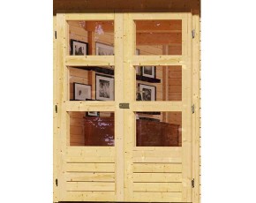 Karibu Holz-Gartenhaus Kerko 4 + 2,8m Anbaudach - 19mm Elementhaus - Flachdach - natur