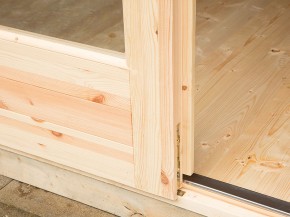 Finnhaus Wolff Holz-Gartenhaus Nordkap 70-L + Vordach - 70mm Blockbohlenhaus - Satteldach - natur