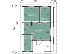 Finnhaus Wolff Holz-Ferienhaus Spessart 5887 92 - 92mm Blockhaus - Satteldach - natur