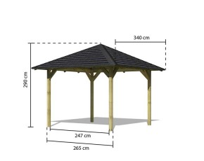 Karibu Gartenpavillon Sevilla + Dachschindeln Rechteck Schwarz - Holz - 4-Eck-Pavillon