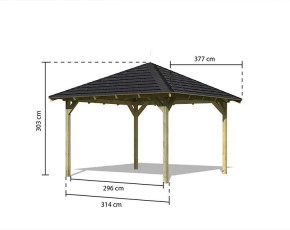 Karibu Gartenpavillon Granada + Dachschindeln Rechteck Schwarz - Holz - 4-Eck-Pavillon