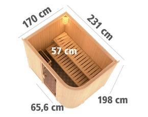 Karibu Innensauna Titania 4 + abgerundete Ecke - 68mm Elementsauna - Ganzglastür graphit
