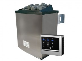 Karibu Gartensauna Mikka + 9kW Bio-Kombiofen + externe Steuerung Easy bio - 38mm Saunahaus - Ecksauna - Pultdach - Milchglas Saunatür - natur