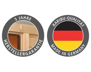 Karibu Gartensauna Mikka + 9kW Bio-Kombiofen + externe Steuerung - 38mm Saunahaus - Ecksauna - Pultdach - Moderne Saunatür - natur