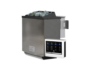 Karibu Gartensauna Mikka + 9kW Bio-Kombiofen + externe Steuerung - 38mm Saunahaus - Ecksauna - Pultdach - Moderne Saunatür - natur