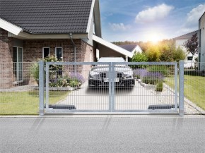 Deutsche Zauntechnik Doppelstabmattenzaun Gartentor / Doppeltor VARIO trend - verzinkt - 3000 x 1000mm