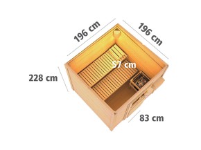 Karibu Gartensauna Taina + 9kW Bio-Kombiofen + externe Steuerung Easy bio - 38mm Saunahaus - Pultdach - natur
