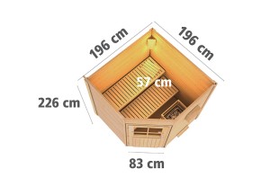 Karibu Gartensauna Pirva - 38mm Saunahaus - Pultdach - Ecksauna - natur