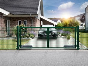 Deutsche Zauntechnik Doppelstabmattenzaun Gartentor / Doppeltor VARIO trend - moosgrün - 5000 x 1200mm
