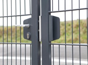 Deutsche Zauntechnik Doppelstabmattenzaun Gartentor / Doppeltor VARIO trend - moosgrün - 5000 x 1400mm